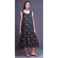 thumbnail image 3 of Bimba Bleu Marine Foncé Feuilles Florales et Fleurs Imprimées Chemises de Nuit en Coton pour Femmes Robe Sans Manches Tenue de Nuit Robe Maxi X-Small, 3 of 6