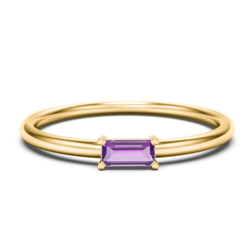 East-West Stackable Baguette Birthstone Ring - Amethyst (February)