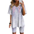 thumbnail image 1 of Blouses pour Femmes, Ensembles de Blouses Décontractées à Manches Courtes Imprimées et Col en V pour Femmes, 1 of 4