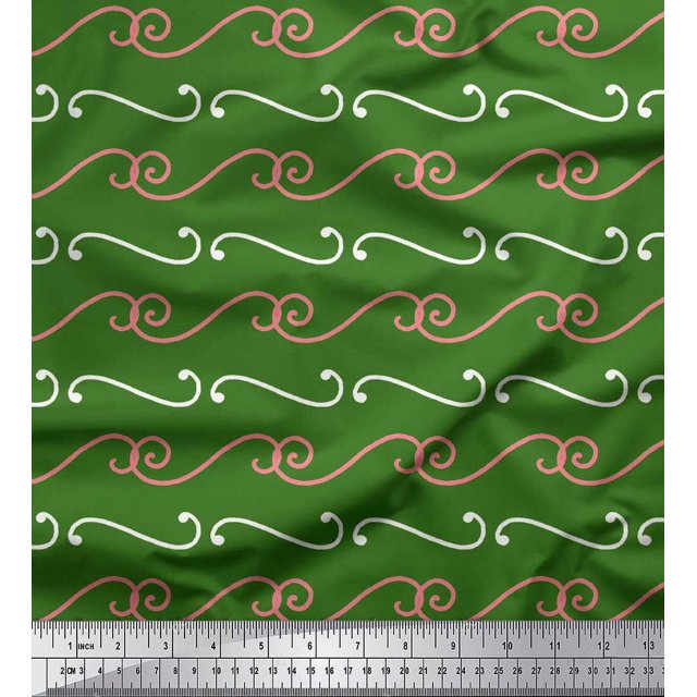 Soimoi Green Moss Georgette Fabric Swirl Abstract Printed Fabric 1 Yard 42 Inch Wide