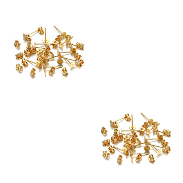 Langgg Earring Stud Base Handmade Popular Personality Ear Pins Setting Lady Daily Wear DIY Jewelry Making Tool Time Supplies Gold 4mm 2Set