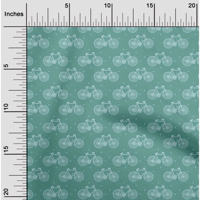 oneOone Cotton Poplin Fabric Dot & Bicycle Block Printed Fabric 1 Yard 56 Inch Wide