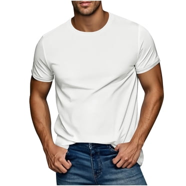 cfhntfmh Mens Crew Neck T Shirt Short Sleeve Casual Summer Basic Tee Muscle Slim Fit Workout T-Shirt Basic Pullover Tees