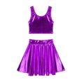 thumbnail image 4 of YONGHS Women's Alien Set Cheer Leader Outfit Metallic Crop Tank Top with Ruffle Skirt Hair Hoop Purple S, 4 of 7