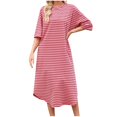 thumbnail image 2 of Ovzne Robes d'Été pour Femmes 2025 Robe Mode pour Femmes Imprimée Manches Courtes Poches Robe à Col Rond Robe de Printemps Manches Courtes Imprimée Liquidation, 2 of 7
