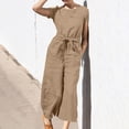 thumbnail image 2 of Yuyuzo Women Cotton Linen Jumpsuits Summer One-Piece Outfits Short Sleeve Wide Leg Long Pants Rompers, 2 of 7