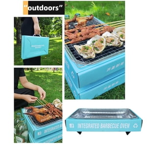 Vacemry Outdoor Camping Disposable Barbecue Grill, Portable Charcoal Grill for Picnic Backyard Beach Party, Small Grill with Skewers for Meat Fish Vegetables, Indoor Outdoor BBQ Tools for Family