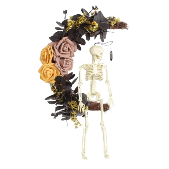TIELUTT Couronnes Lune Fleur d'Halloween pour Porte d'Entrée Fait Main Parfum Cre Ruban en Maille de Noël pour Couronnes Noël pour Armoires Couronnes de Noël Lumineuses pour Porte d'Entrée Contenant de Couronne de Noël W