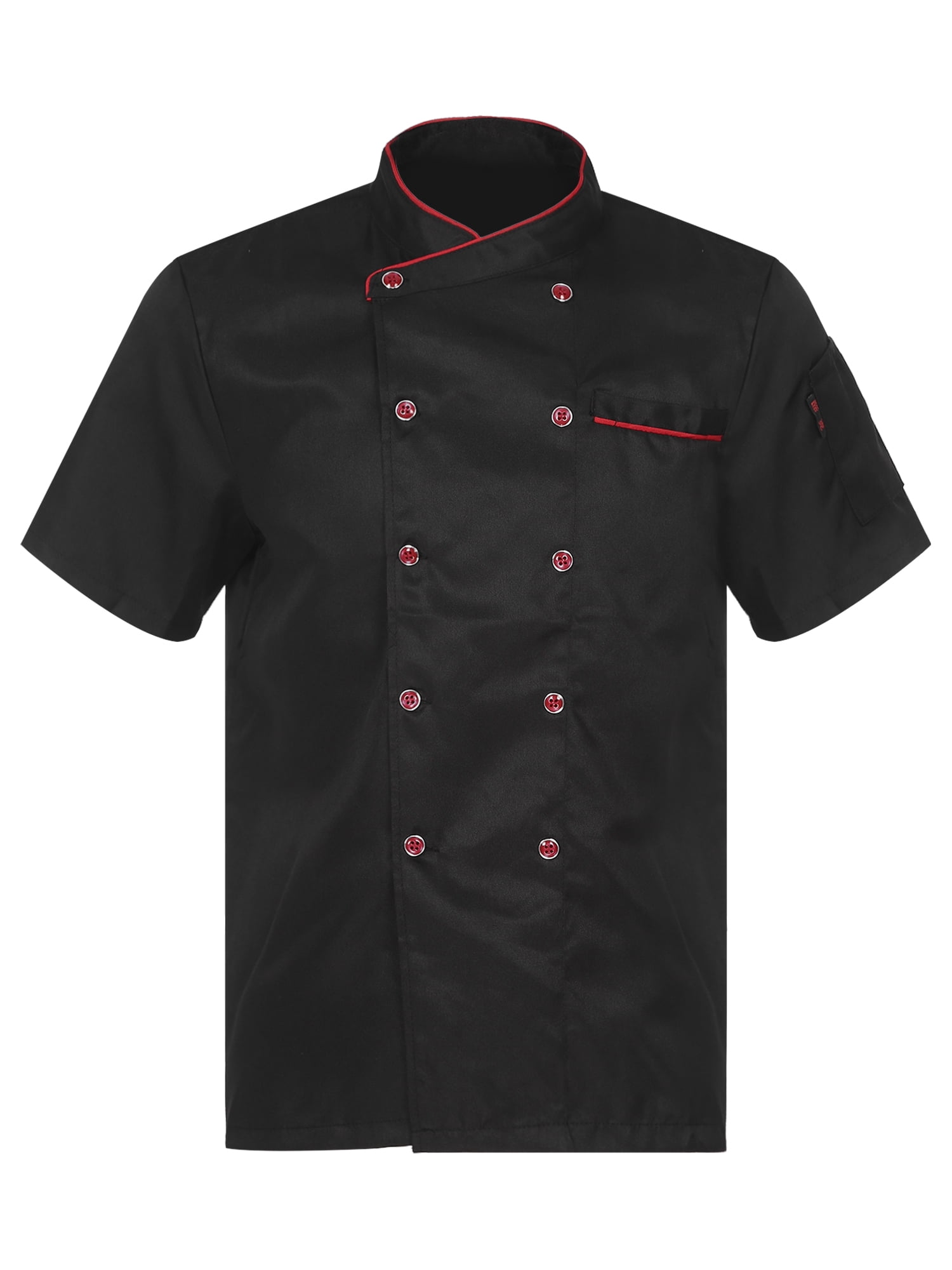 Ocealan Unisex Chef Jacket Shirt Short Sleeve Chef Coat Men Women Restaurant Kitchen Work Uniform Black Short Sleeve 3XL