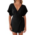 thumbnail image 2 of HBFAGFB Womens Jumpsuit Solid Color Simple V Neck Short Sleeve Rompers for Women Dressy Black Size S, 2 of 4