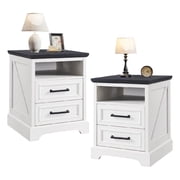 QinaQin 2-Pcs Farmhouse Nightstand 18-Inch Rustic End Table with 2 Drawers and Built-in USB Charging Station Antique White Wood Bedside Table for Bedroom and Living Room