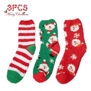 3 Pairs Christmas Fuzzy Socks For Women Home Casual Sleeping Socks For 6 To 9 Size Warm Cozy Slipper Socks Microfiber Fluffy Socks Christmas Gifts Sports Socks Sock Pink