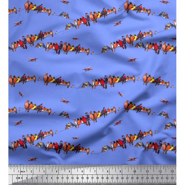 Soimoi Rayon Fabric Colorful Bird Decor Fabric Printed Yard 56 Inch Wide