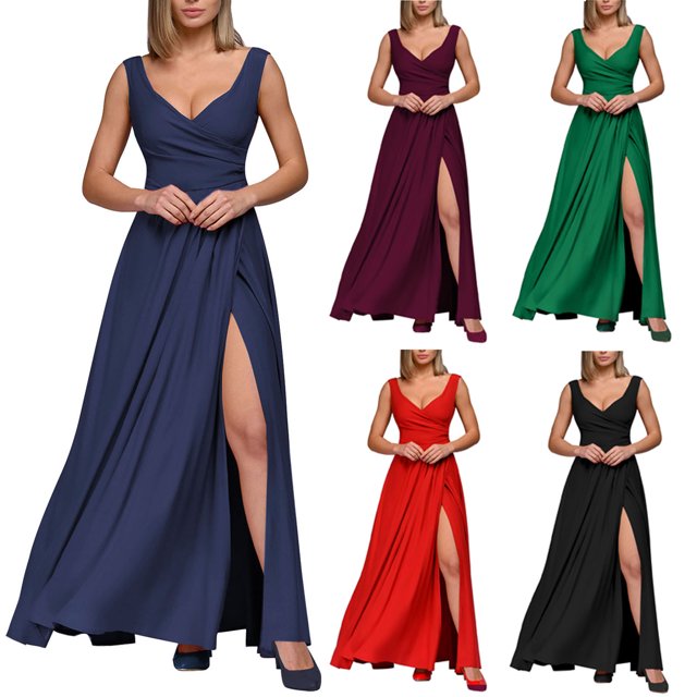 Gspmoly Robes d'Été pour Femmes, Mode Femmes Camis d'Été Sans Manches à Col en V, Taille Resserrée, Fente, Robe Formelle, Robes Formelles pour Femmes Économies