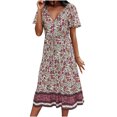 thumbnail image 2 of SMihono Robe d'Été Boho pour Femmes Grande Taille Mode Robe Décontractée à Col en V Imprimée avec Ceinture Manches Courtes Ample, 2 of 8