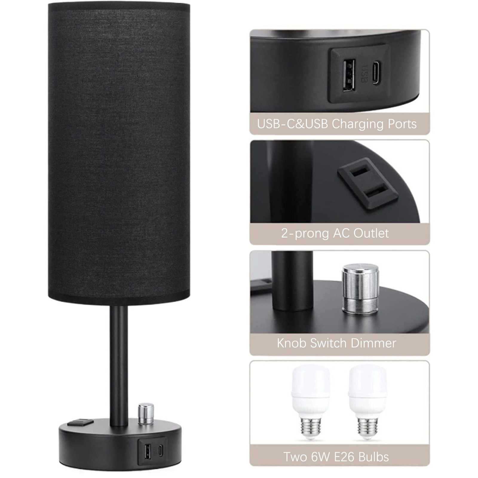 TopLLC American Small Table Lamp Modern Three Gears Dimming Bedroom Bedside Table Lamps