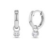thumbnail image 1 of 925 Sterling Silver Petite Simulated Diamond Heart Charm Hoop Earrings For Girls, 1 of 6