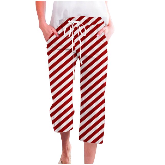 Pantalons de Yoga Capri avec Poches Coupe Droite Taille Femme Polyester Pantacourt Style Capri C-146 Rouge S