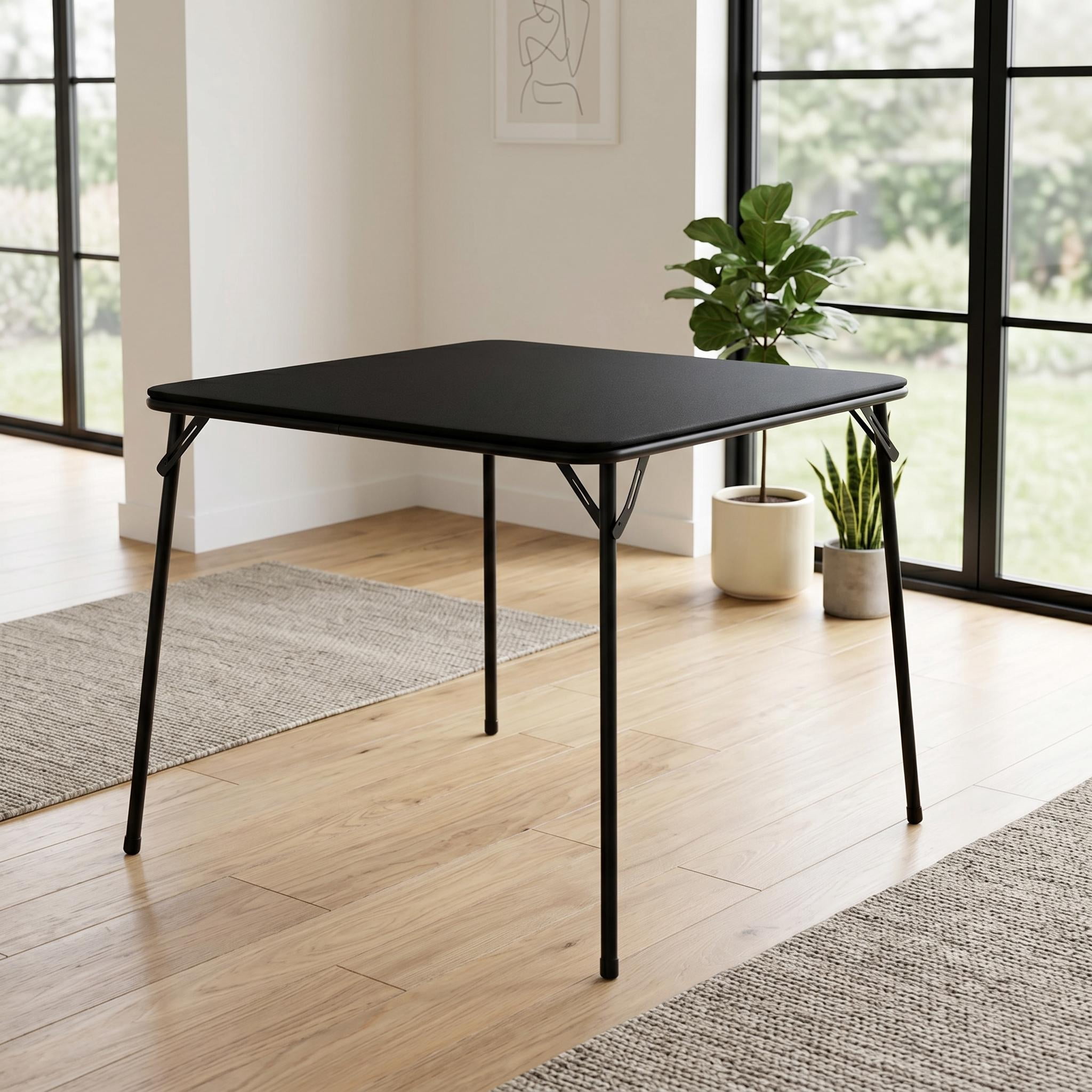 Homy Casa table pliante carrée 33,9 po, plateau PVC noir, pieds en métal, pour repas, jeux, fêtes et petits espaces