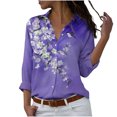 thumbnail image 1 of PEZHADA Liquidation d'Économies d'Automne Chemisiers à Manches Longues pour Femmes Imprimé Floral Col en V Col Rabattu Cardigan à Boutons Hauts Violet, 1 of 6