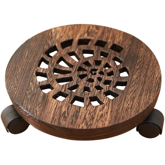Panier à Plantes en Bois Robuste, Jardinière Roulante avec Roulettes Pivotantes, Support de Pot de Fleurs Mobile, Étagère Ronde pour Plantes avec Roues Verrouillables ( )