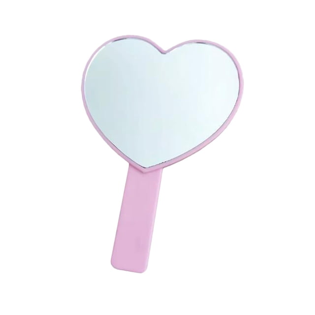 Milaget Mini Heart-Shaped Travel Handheld Mirror, Cosmetic Hand Mirror with Handle, with 4 Colors to Select Pink