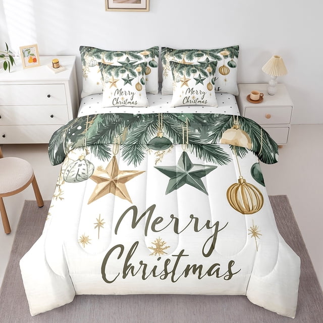 Merry Christmas 7 Pieces Full Comforter Set,Rustic Christmas Tree Bed in a Bag Comforter & Sheet Set All Season,Christmas Tree Stars Bedding Sets with Comforter,Sheets,Pillowcases & Shams