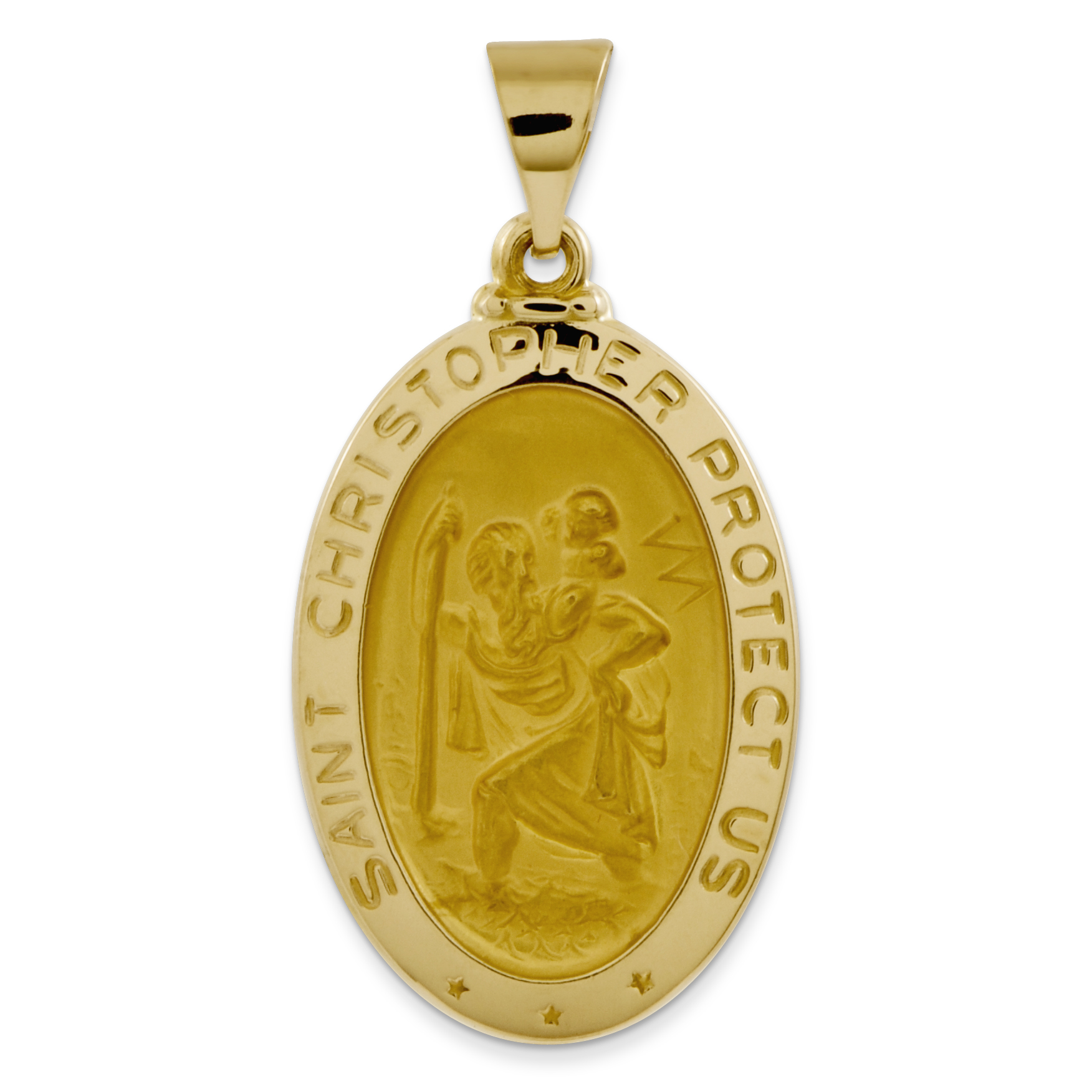 Pendentif Médaille St. Christopher en Or Jaune 14K Poli et Satin