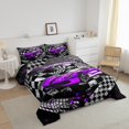 thumbnail image 3 of Erosebridal Ensembles de Couette Voiture de Course pour Ados Format Double, Couettes et Duvets Sports Extrêmes pour Garçons Hommes, Noir Violet, Réversible 3 Pcs, 3 of 7