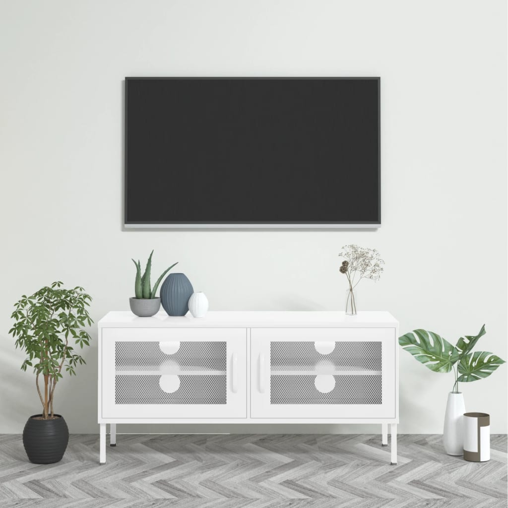 vidaXL Meuble TV - Acier Blanc, 105x35x50 cm