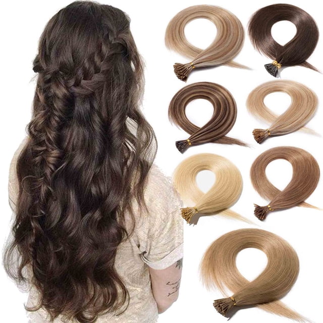I Tip Human Hair Extensions 100 Strands Pre Bonded Stick Tip Keratin Real Remy Straight Hair