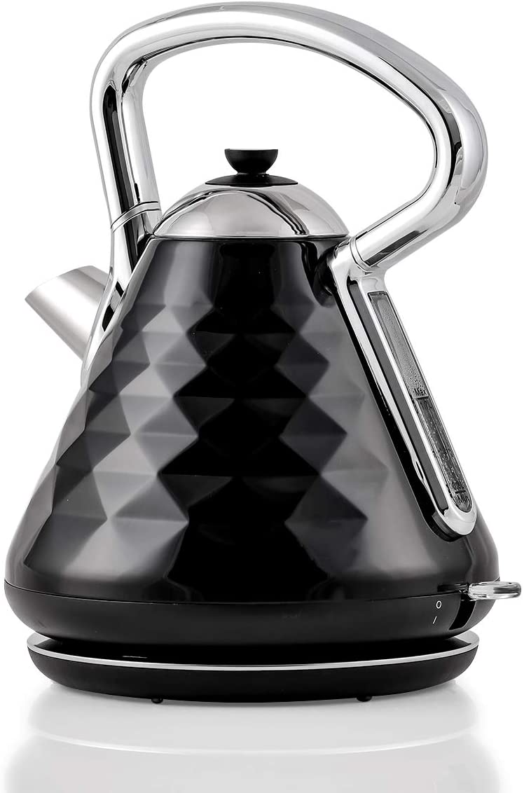 Ovente Electric Kettle 1.7 Liter Stainless Steel Cleo Collection, 1500 Watts with Fast Heating Element and Boil Dry Protection, Fashionable Gift for Friends and Family, Black (KS755B)