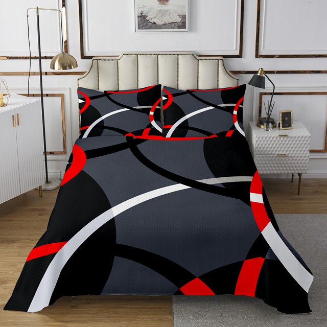 Erosebridal Spiral Geometric Coverlet Set King, Circle Abstract Bedding Set, Futuristic Room Decor, 3pcs