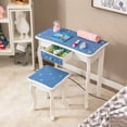 thumbnail image 4 of Gymax Kid Vanity Set Wooden Makeup Table Stool Tri-Folding Mirror Snowflake Print Blue, 4 of 10