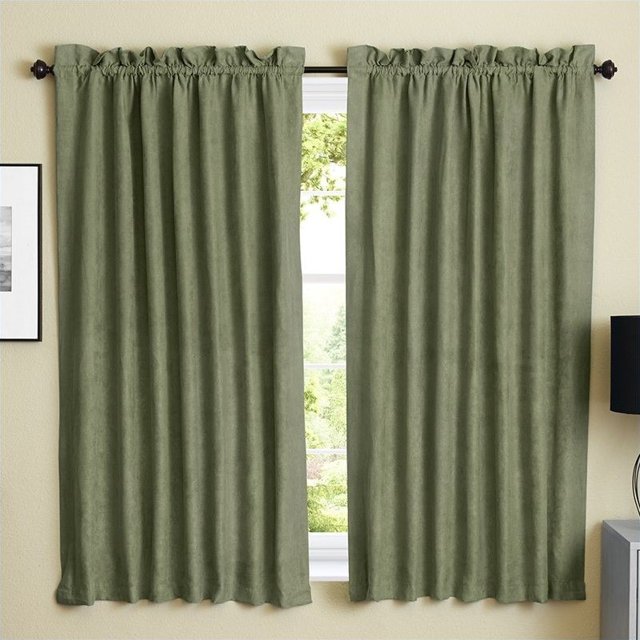 Blazing Needles Microsuede Chenille Drapery Panel (Set of 2), 63" by 52", Sage Green