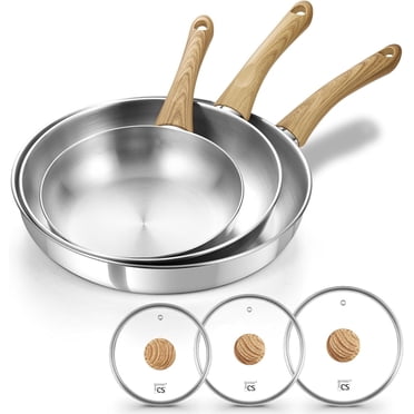 Koch Systeme CS Stainless Steel Frying Pan Set - 8, 10 & 12 inch, Skillet Set with Lids, Induction Compatible, Oven & Dishwasher Safe