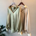 thumbnail image 1 of Chemise Boutonnée Style Décontracté pour Femmes Voyage Randonnée Travail Réunion Polyester Blouse à Revers Manches Longues Vêtements Vêtements Champagne Abricot m, 1 of 8