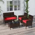 thumbnail image 1 of Costway 4 PCS Patio Furniture Set with Washable Cushions and Tempered Glass Coffee Table Red, 1 of 9