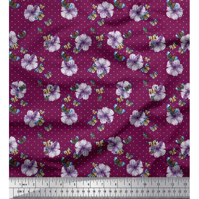 Soimoi Poly Georgette Fabric Dot,Butterfly & Floral Print Fabric by Yard 52 Inch Wide