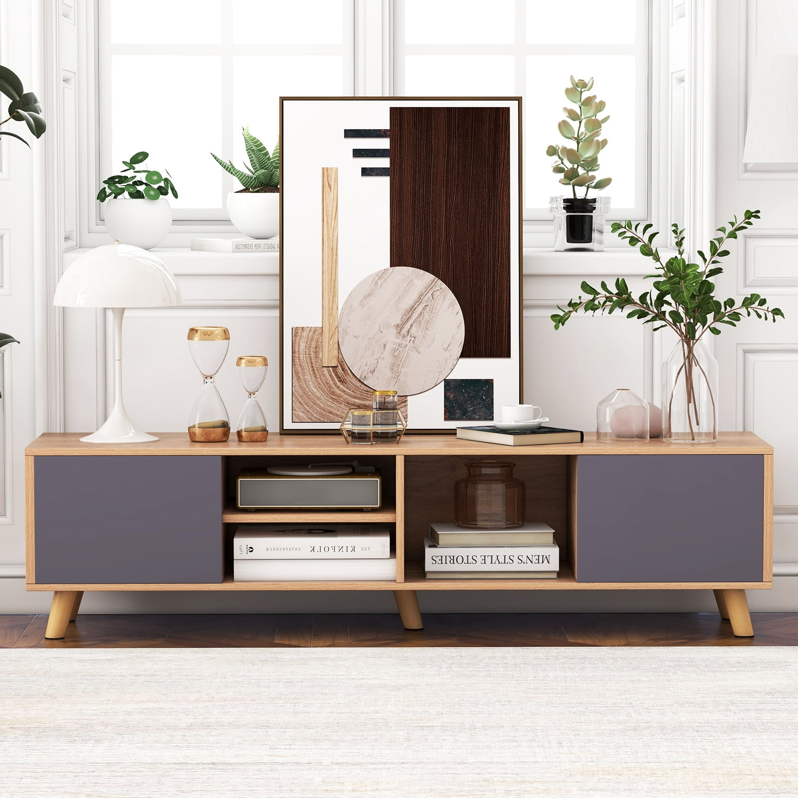 Giantex TV Stand for TVs up to 65", Entertainment Center w/Storage Shelf & Cable Holes, Television Stand, Media Console