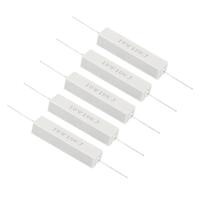 Unique Bargains 5 Pcs Résistances Ohms 10K, Résistance Ciment Céramique 10W Kit de Résistance Ciment de Puissance Tolérance 5 % pour Adaptateurs d'Alimentation Audio