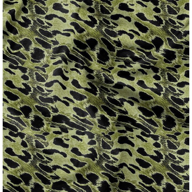 Soimoi Green Rayon Crepe Fabric Leopard Animal Skin Decor Fabric Printed Yard 46 Inch Wide