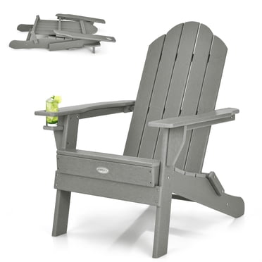Patiojoy Chaise Adirondack Pliante Chaise Adirondack d'Extérieur Chaise Longue Résistante aux Intempéries Chaise pour Foyer pour Cour Arrière Véranda Bord de Piscine Gris