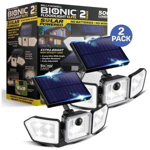 Bell+Howell lumières solaires pour l'extérieur, solaire lumières extérieures, lumières de crue 2-Pack Capteur de mouvement étanche LED pour la cour de porc de Patio