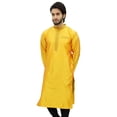 thumbnail image 3 of Atasi Kurta Dupion Jaune à Col Officier pour Homme, Manches Longues, Chemise Ethnique - Moyen, 3 of 7