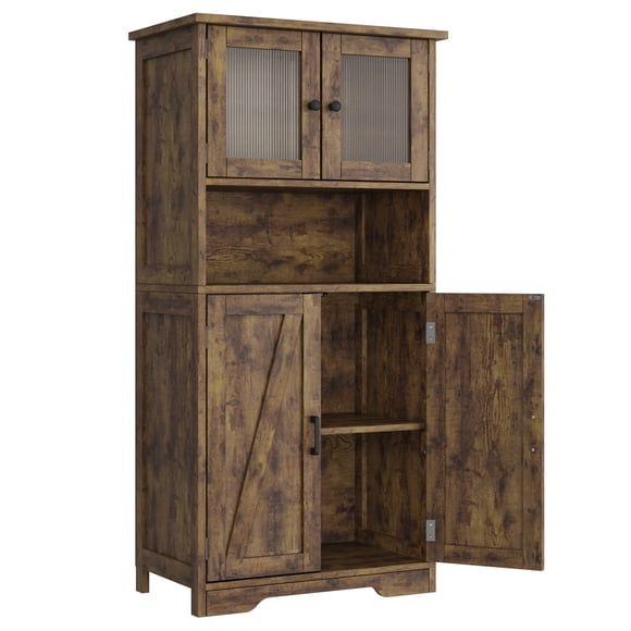 Armoire de Rangement Autoportante pour Garde-Manger avec Portes en Verre - Tablettes Ajustables - Placard en Bois Rustique Moderne pour Cuisine, Salle de Bain, Salon - Couleur Vintage, 60x30x128 cm