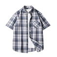 thumbnail image 1 of Besolor Mens Summer Button down Shirts Plaid Collared Short Sleeve Tops Big and Tall Beach Vacation Shirts with Pocket, 1 of 3