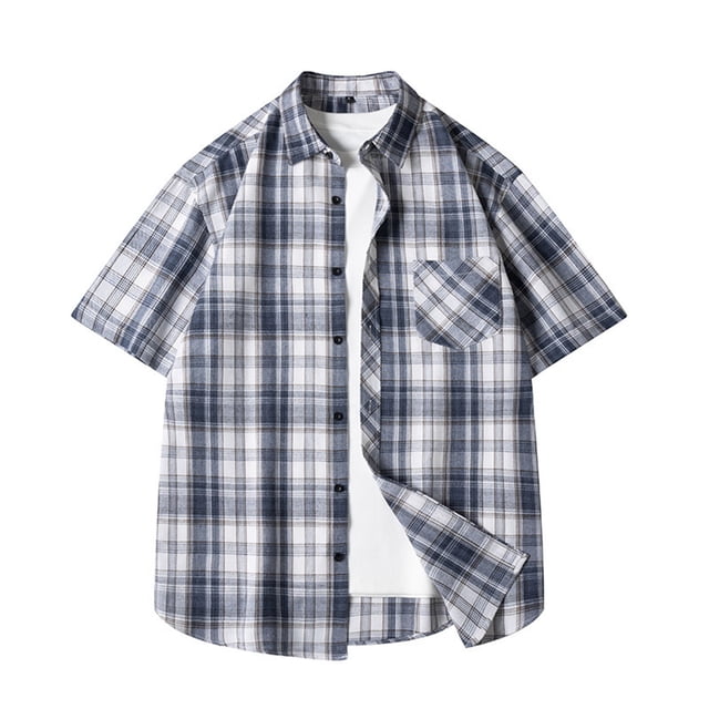 Besolor Mens Summer Button down Shirts Plaid Collared Short Sleeve Tops Big and Tall Beach Vacation Shirts with Pocket