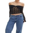 thumbnail image 1 of Lace Crop Tops for Women with Long Sleeves and Off-Shoulder Design, 1 of 5