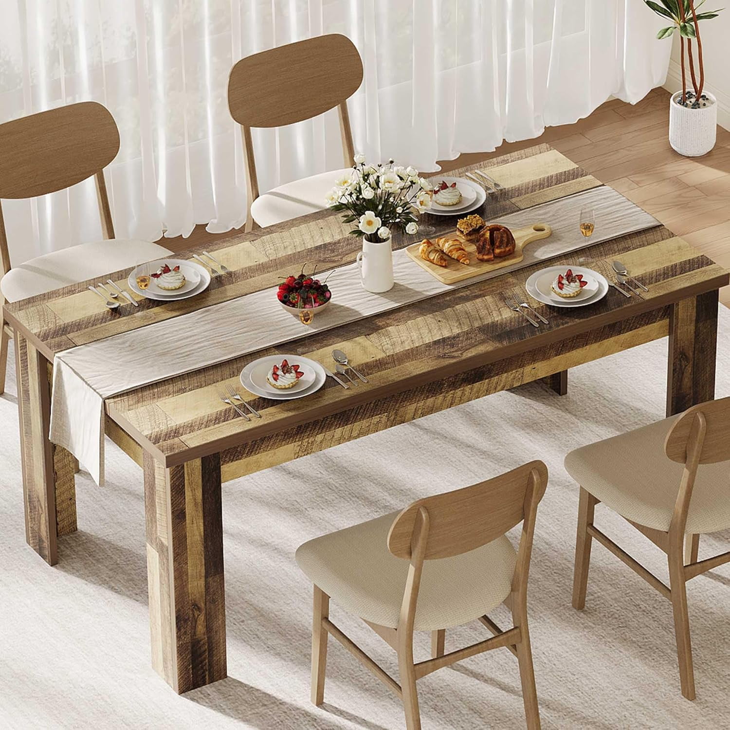 Dining Table for 4-6, Dining Tables, Dining Room Table with 1.18" Thickened Tabletop, Rectangular Large Kitchen Dining Table, Dinner Table for Kitchen, Dining Room, Brown，（Thickened Tabletop）